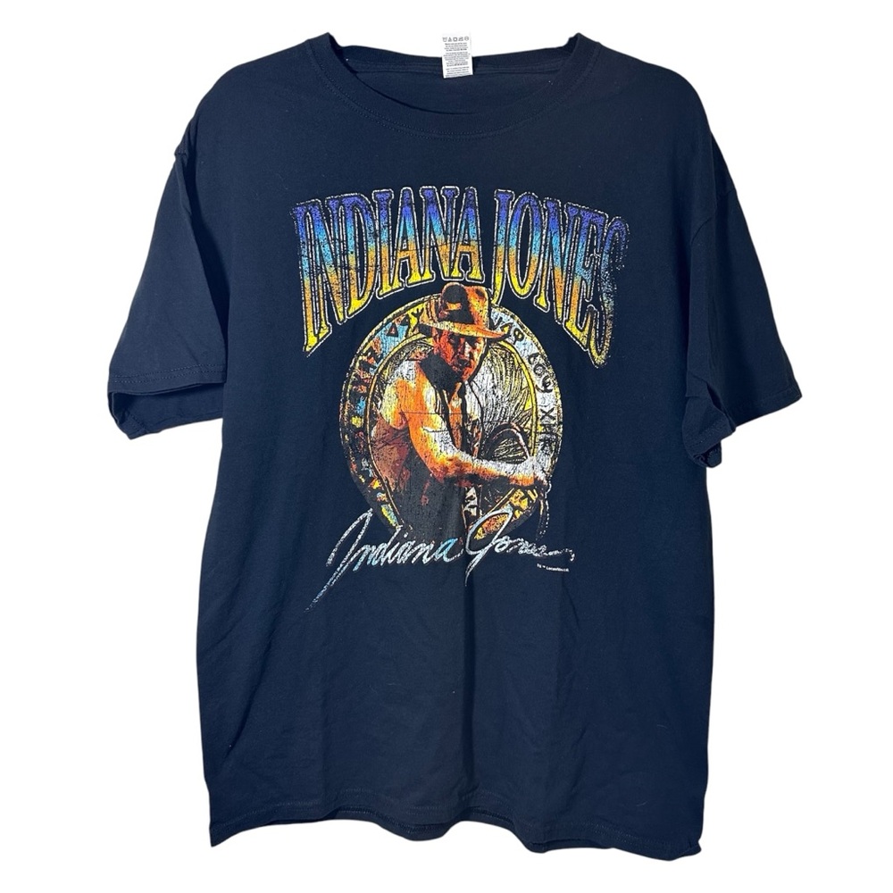 INDIANA JONES Vintage T-Shirt Large Cotton Harrison Ford Tee Black Shirt